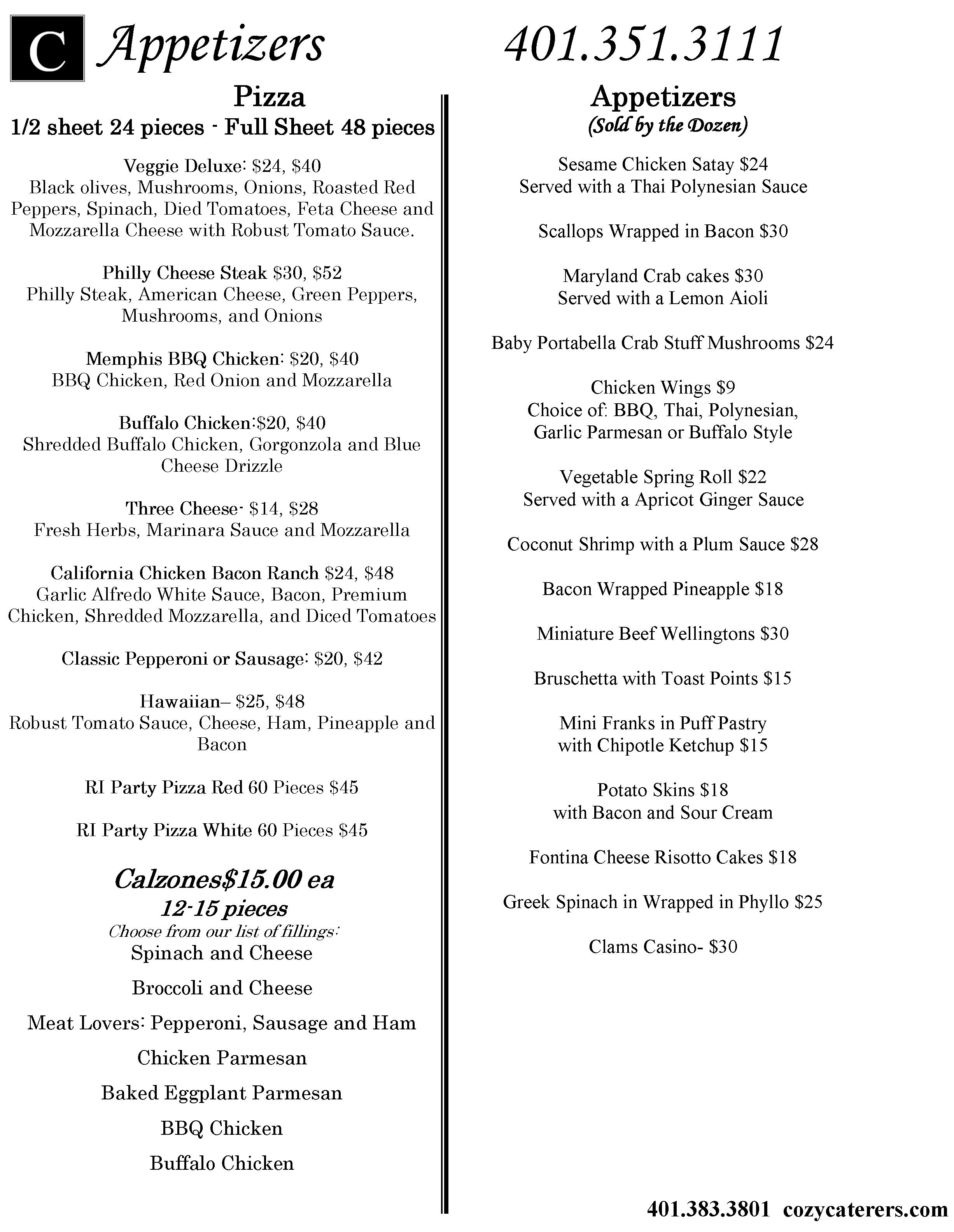 Appetizer page Cozy Caterers